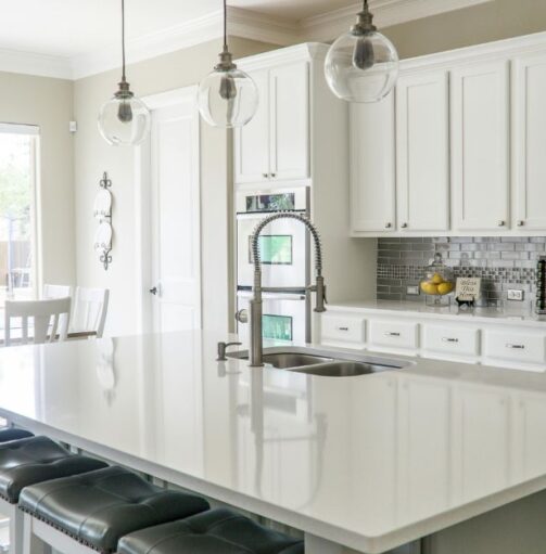 Kitchen with granite island. Oklahoma City granite countertop polishing and sealing